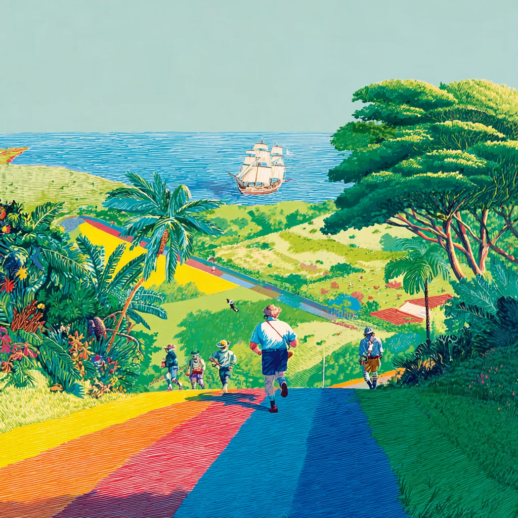 Arofa Keikicciのブランドイメージビジュアル（海辺のリゾートを描いたカラフルなイラスト）